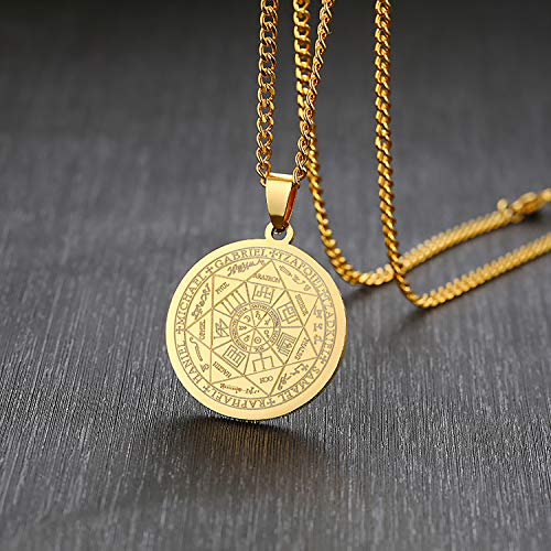 VNOX Seals of The Seven Archangels Pendant/Metatron’s Cub/Saint Michael Statement Necklace Talisman Pendant Amulet Jewelry, 12mm x 210mm, Stainless Steel, Lava Stone