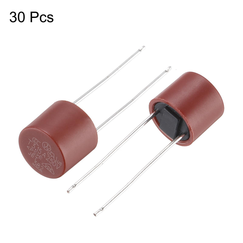 [Australia - AusPower] - QUARKZMAN Pack of 30 Cylindrical DIP Mounted Miniature Round Slow Blow Micro Fuse for Electronic Parts PCB LCD Repair, T3.15A 3.15A 250V, Red 3.15 A 