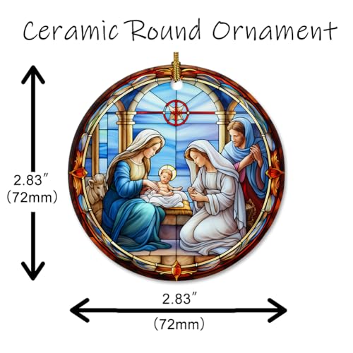 Elegant Stained Glass Nativity Ornaments for Christmas Tree, Ceramic Christmas Ornaments for Home Decor, Religious Gifts for Men, Women, Christian Gift Ideas Gs2-7