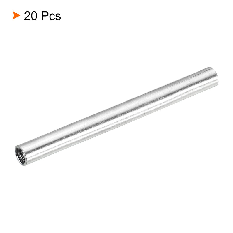 [Australia - AusPower] - MECCANIXITY Round Coupling Nut, M4x0.7mm Female Thread 50mm Threaded Round Sleeve Connector Rod Bar Stud Tube Nut Hardware Fastener, Silver Pack of 20 