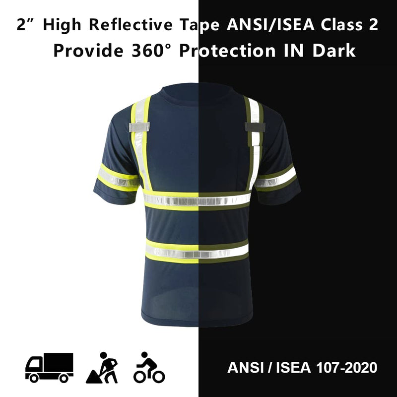 SMASYS Reflective Shirts - High Visibility Short Sleeve T Shirts ANSI with Pockets and Reflective Tape for Men,Women 5X-Large Yellow-navy