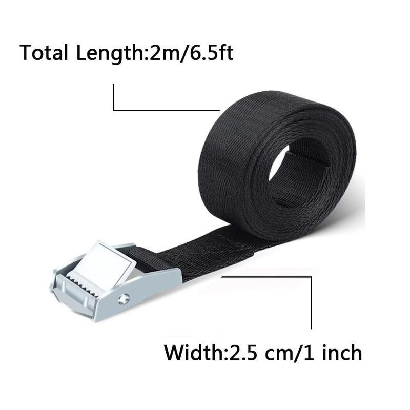 [Australia - AusPower] - 6 Pack Lashing Straps 6.5ft x 1" Tie Down Straps Up to 1500lbs,Heavy Dust Lashing Secure Strap Adjustable Cam Buckle Straps for Motorcycle, Cargo, Trucks,Trailer,Luggage Black 