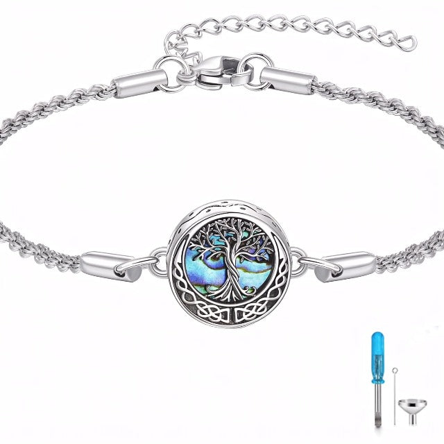 Urn Bracelet for Ashes 925 Sterling Silver Abalone Shell Cremation Jewelry for Ashes Keepsake Pendant Locket Bracelet for Women Mem A-Tree of Life