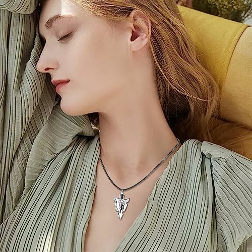 VONALA Arrowhead Necklace 925 Sterling Silver Wolf/Lion/Viking Arrow Pendant Necklace Jewellery Gifts for Men Urn