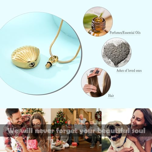 Shell Urn Necklace for Ashes Cremation Jewelry for Women Men Stainless Steel Seashell Pendant Memorial Necklaces Ash Holder for Human Pets Keepsake Jewelry for Loved Ones with Fill Tool A-Gold