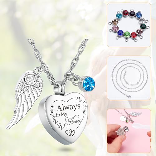 Gredstar Heart Urn Necklace for Ashes, Angel Wing Memorial Pendant My Nephew My Friend