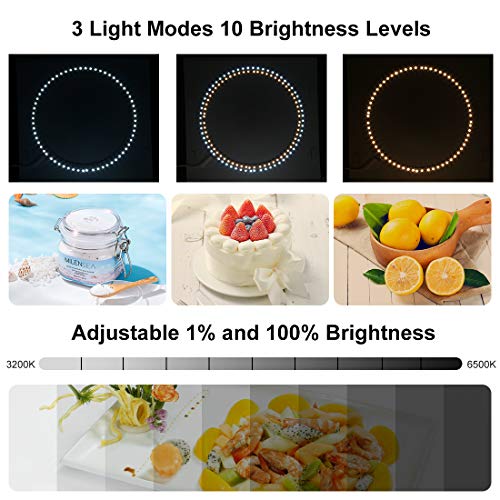 PULUZ 30cm Ring Light Photo Studio Light Box, Adjustable Portable Photography Shooting Light Tent Kit with White/Warm/Soft Lighting 128pcs LED Lights + 6 Backdrops for Product Display 12*12 Inch - A