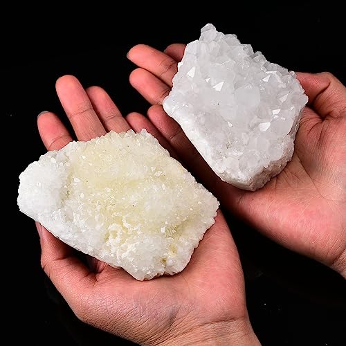 JIC Gem 0.66-1.1 lb White Clear Quartz Crystal Cluster Druzy Healing Stone White Quartz Cluster 0.66-1.10 Pound
