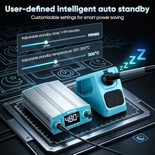Soldering Iron Set 75 W, Soldering Station with Sleep Mode and Adjustable Temperature 100-480 °C, Soldering Station Digital PID & LED Display, Soldering Set with 5 Soldering Tips, 2 Tweezers for