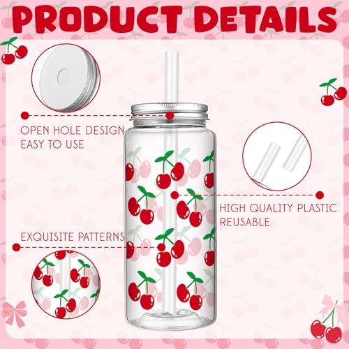 Willinglong 24 Pcs Coquette Bow Aesthetic Cup Pink Bow Plastic Tumbler with Lids and Straws Reusable Cute Plastic Cups for Women Birthday Bridal Shower Wedding Party Supplies (Cherry,13.5oz) Cherry 13.5 oz