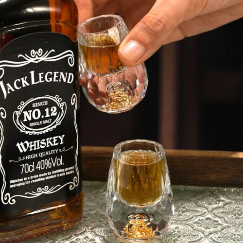 SIYOUKI Crystal Shot Glasses 0.5oz Set,Decorated With 24K Gold Leaf Flakes,Lead-Free,Handmade Set Suitable For MaoTai,Spirits,Drinks Tastin,Gift-Box Packaging (Diamond-6PCS) Diamond-6PCS