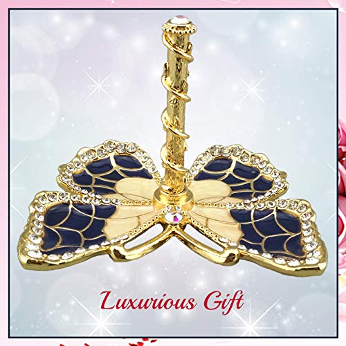 Matashi gold-plated butterfly jewelry organizer with blue enamel and crystal accents, featuring multiple tiers for jewelry storage.