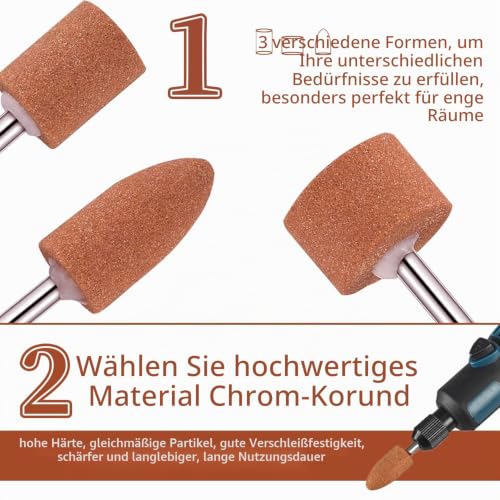 Corundum Grinding Pen, 3 mm Shank, Mounted Grinding Arbor, 45 Pieces, Grinding Polishing Head, Grinding Attachments for Drill, Abrasive Grinding Pins for 1/8 Inch Shank for Sharpening, Sanding Polishing Accessories
