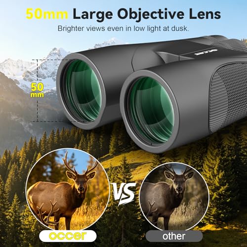 12x50 HD Binoculars for Adults, Easy Focus High Powered Low Light Vision black