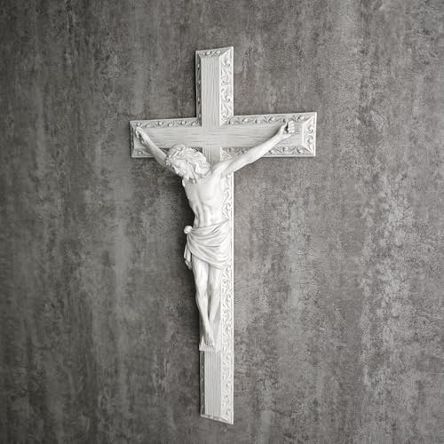 BC Catholic Crucifix Wall Cross 12" H Jesus Cross Wall Decor 12.2"L x 6.3"W White