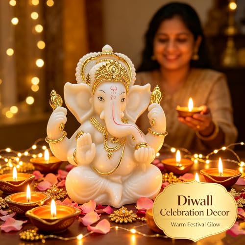 Indian God Lord Ganesha Statue,White Lmitation Glass Hindu Elephant Statue Ganpati Idol Buddha Sculptures,Hindu Gift,Home Temple Mandir Meditation Yoga Room Decor 5.5" White 5.5"