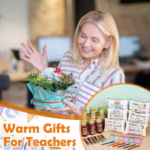 SiliFine 36 Pcs Teacher Appreciation Gift Set Back to School Best Teacher Gifts for Women 6 Set Thank You Tumbler with Lids Makeup Bags Ballpoints Sticky Notepads Bookmark Pendant Fresh