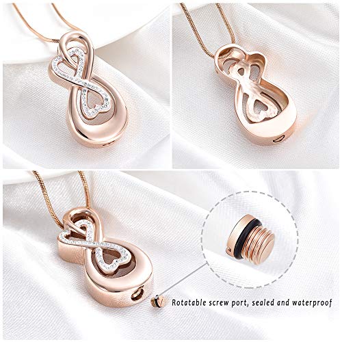 Infinity Love Urn Pendant Stainless Steel Snake Chain Cremation Jewelry for Ashes for Woman Free Filling Tools Include