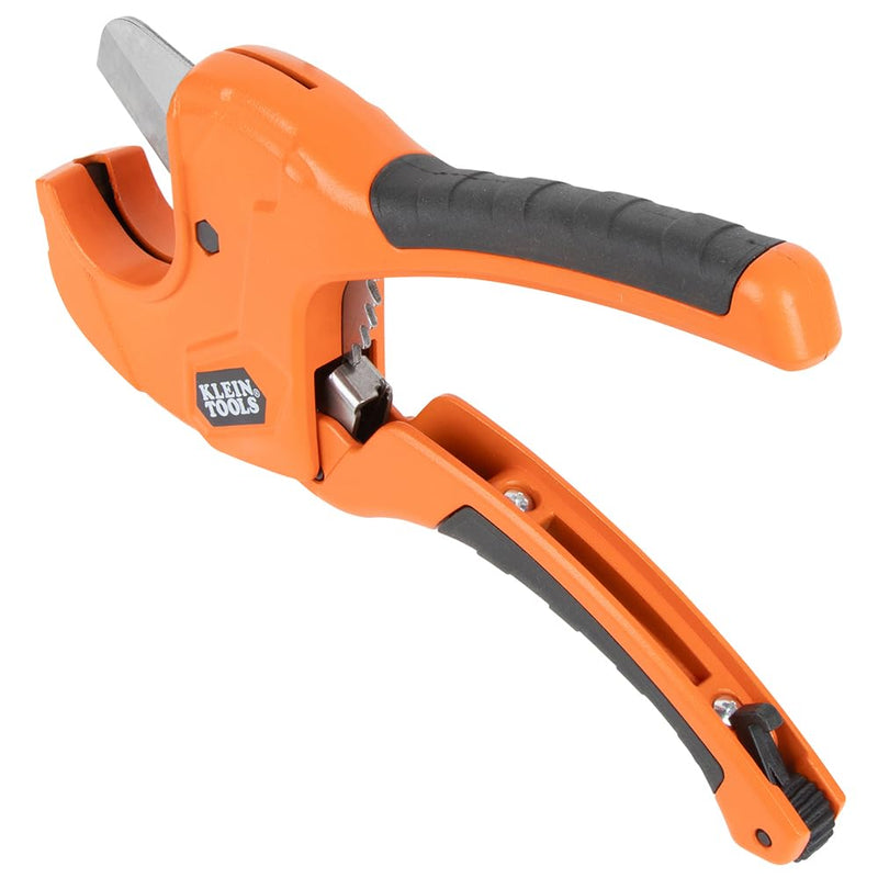 [Australia - AusPower] - Klein Tools 50063 Ratcheting PVC Pipe Cutter, Cuts 1-1/4-Inch I.D. PVC, CPVC, PEX Pipes, One-Handed Operation, Replaceable Blades 
