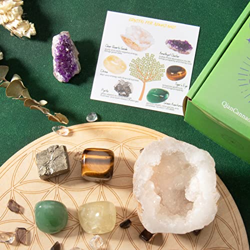 Crystals and Healing Stones Set for Anxiety, Relaxation Spiritual Crystals Gift for Meditation, Manifestation, Zen, Reiki, Fengshui (Abundance) Abundance