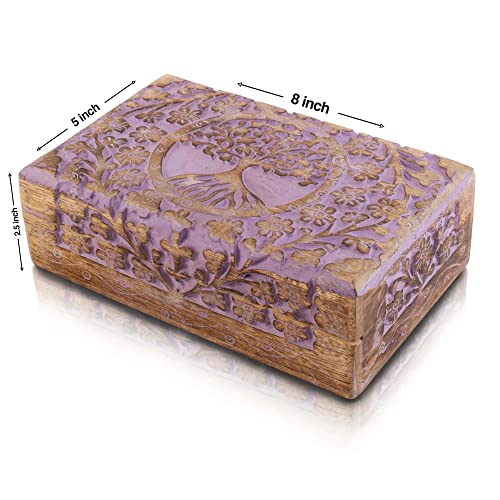 Handmade Wooden Jewelry & Keepsake Box, Decorative Storage Box, 8 x 5 Inch Violet Wash Finish