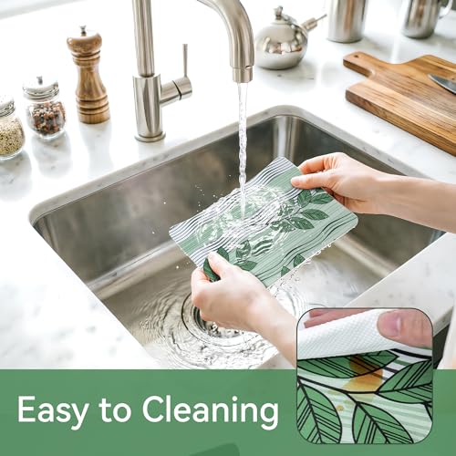 FIFTY FEET Green Leaves Shelf Liner for Kitchen Cabinets, 18 x 96 Inch x 5 Roll Non Adhesive Non Slip Drawer Liner, Washable Cabinet Liner for Shelves & Drawers 18*96inch*5 Roll
