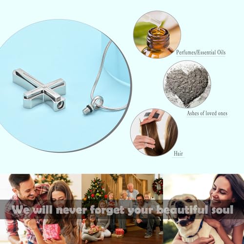 Stainless Steel Cross Urn Necklace for Ashes - Memorial Keepsake Pendant with Gift Box, Screw Top Seal Design, 20" Chain Included, Cremation Jewelry for Ashes Holder Silver