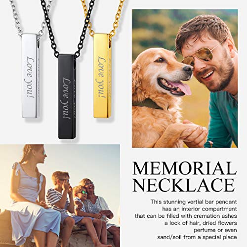 Suplight Personalized Cremation Jewelry Stainless Steel Moon Cat/Crucifix Cross/Tree of Life/Cylinder/Rectangle Keepsake Urn Pendants for Ashes, Custom Engraving Memorial Necklaces for Women Men d. rectangle-stainless steel not-personalized