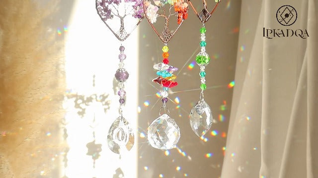 Crystal Sun Catcher Indoor Windows Hanging Tree of Life SunCatchers with Prisms, Chakra Decor for Home, Healing, Pack of 3 Style5