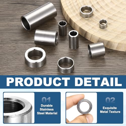 MECCANIXITY M14 stainless steel round spacers, 6-piece set, silver unthreaded standoff bushings with plain finish