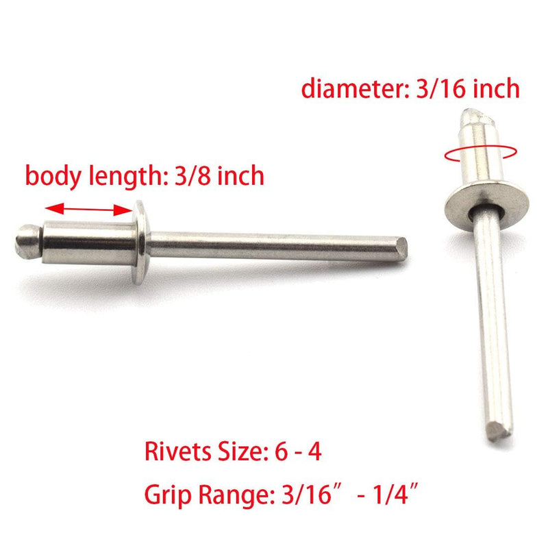 [Australia - AusPower] - SDTC Tech Stainless Steel Blind Rivets 3/16" x 3/8" (6-4) Open End Type Pop Rivet Grip Range 3/16-1/4 inch (50 pack) 6-4 50pack 