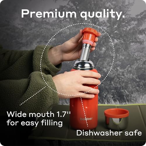 BOBBER 26 oz Stainless Steel Heavy Duty Thermo Flask with Removable Tea Infuser – Keeps Hot 28 Hours, Cold 42 Hours – Rugged, Leak-Proof, Dishwasher Safe Vacuum Insulated Bottle (Red) 26 Ounces Cayenne Red