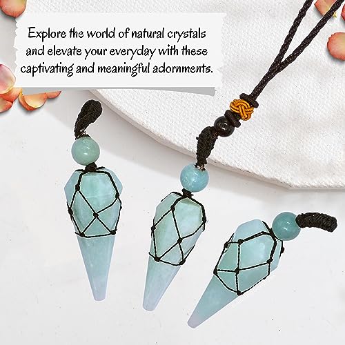Amazing Gemstone Amazonite Crystal Jewelry for Men : Elegant and Stylish Men Jewelry, Unique Women Men Necklace with Amazonite Crystal Stone Holder Necklace Pendulum (Black Macrame)