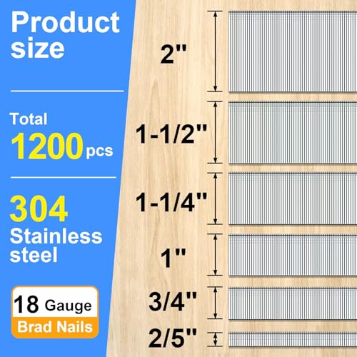 SimCos 18-gauge 304 stainless steel brad nails, 2/5 to 2-inch lengths, 1200-pack package