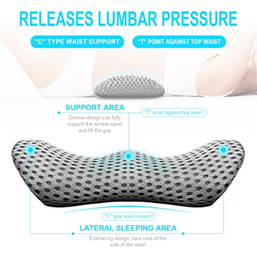 Grey Panduo lumbar support pillow for office chairs, made of memory foam, designed to relieve lower back pain.
