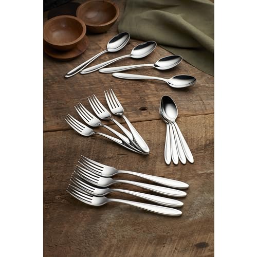 Set of four Lenox Cantera dinner soup spoons with stainless steel handles and rounded bowls.