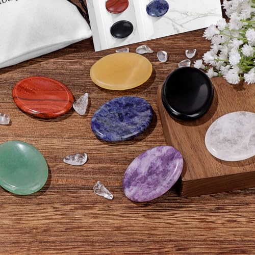 7PCS Thumb Worry Stones for Anxiety Healing Crystals Sets, 7 Chakra Crystals and Healing Stones, Meditation Crystal Reiki Natural Relax Palm Stone for Anxiety Therapy Relief