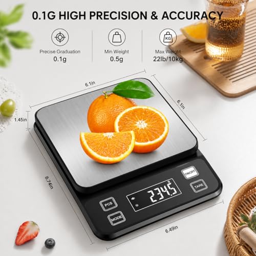 Diyife Full Waterproof Kitchen Scales Rechargeable, 0.1g/10kg, 10 Units Black 10KG