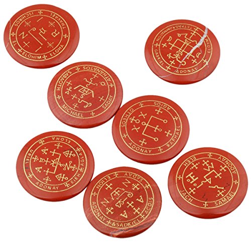 rockcloud 7PCS Red Jasper Engraved Magic Circle Round Healing Crystal