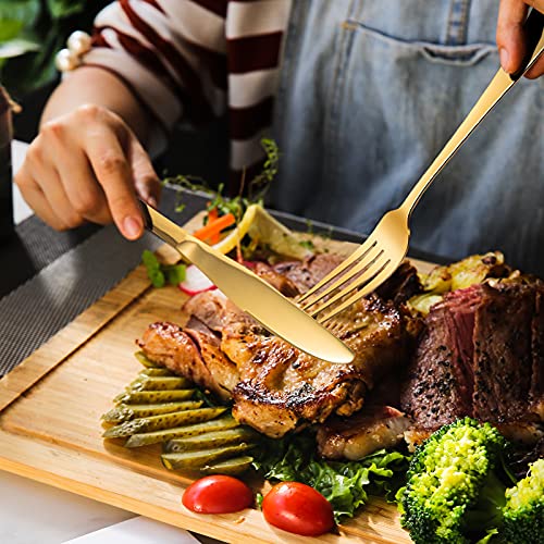Gold Silverware Set 20 pcs, Knife Spoon Fork Silverware, Durable Stainless Steel Flatware Set, Kitchen Eating Utensils Set for Home Party and Restaurant, Dishwasher Safe Gold /