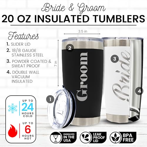 My Personal Memories Bride and Groom Insulated Travel Tumbler Set of 2 - Engraved To Go Cup Gift for Wedding, Rehearsal Dinner Party, Honeymoon, Reception (20 Oz Tumbler Set) 20 Oz Tumbler Set
