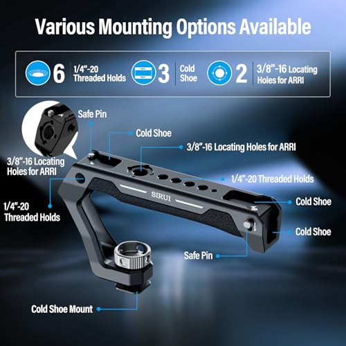 SIRUI Cold Shoe Mount Camera Top Handle, Universal Camera Cage Top Hand Grip with Anti-Off Designed Cold Shoe Adapter, and Multiple Mounting Points, AM-THC