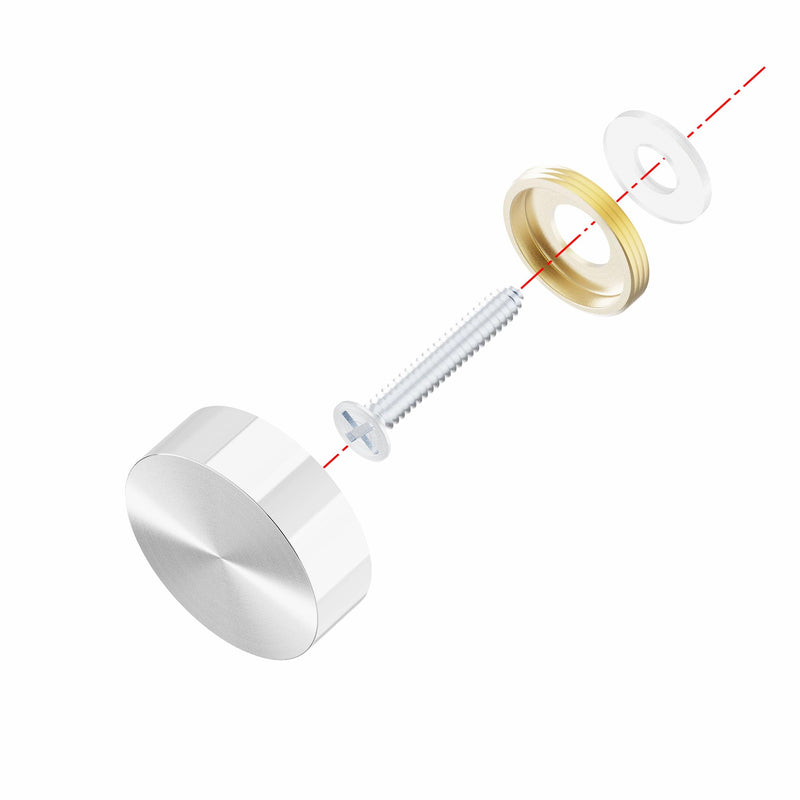 [Australia - AusPower] - 8 PCS 22mm(0.87") Mirror Screws, Brass Decorative Caps Cover Fasteners, Metal Mirror Nails, Polished Flat Silver Lid (Brushed Effect) 
