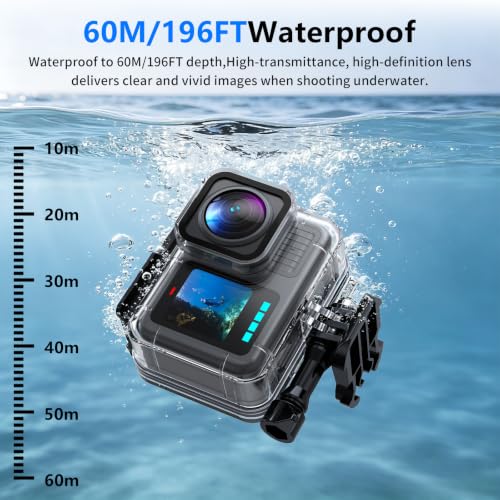 Waterproof Case with Floating Handle Compatible with Hero 9 10 11 12 13, 196FT/60M Underwater Dive Housing for Water Sports hero 9 10 11 12 13F