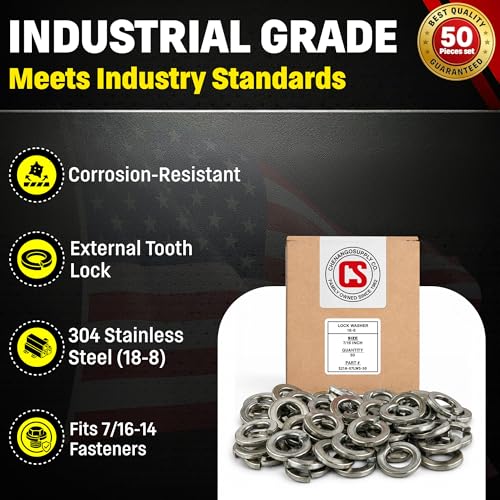 Chenango Supply 7/16-14 stainless steel spring lock washers, 304 grade, 50 pieces