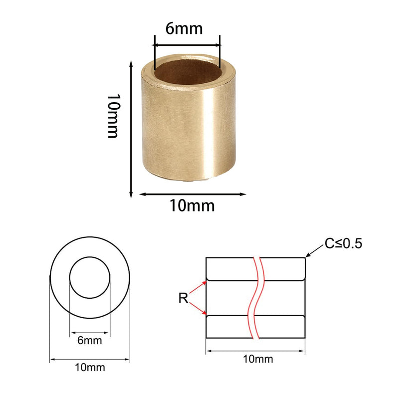 [Australia - AusPower] - sleeve bearings 1/4 inch bore 10 PCS Brass Self-Lubricating Sintered Bronze Bushings 6mm Bore 10mm OD 10mm Length 