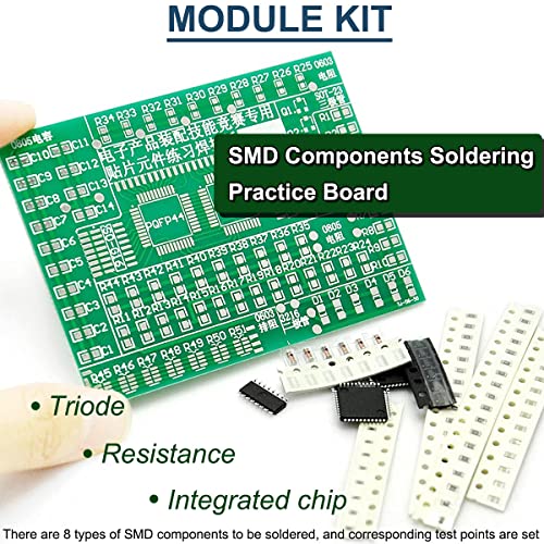 DIY practice board soldering, SMD SMT element welding exercise board, circuit board components, 77 SMD components, 8 categories with tweezers, for experiments Green display dot matrix module