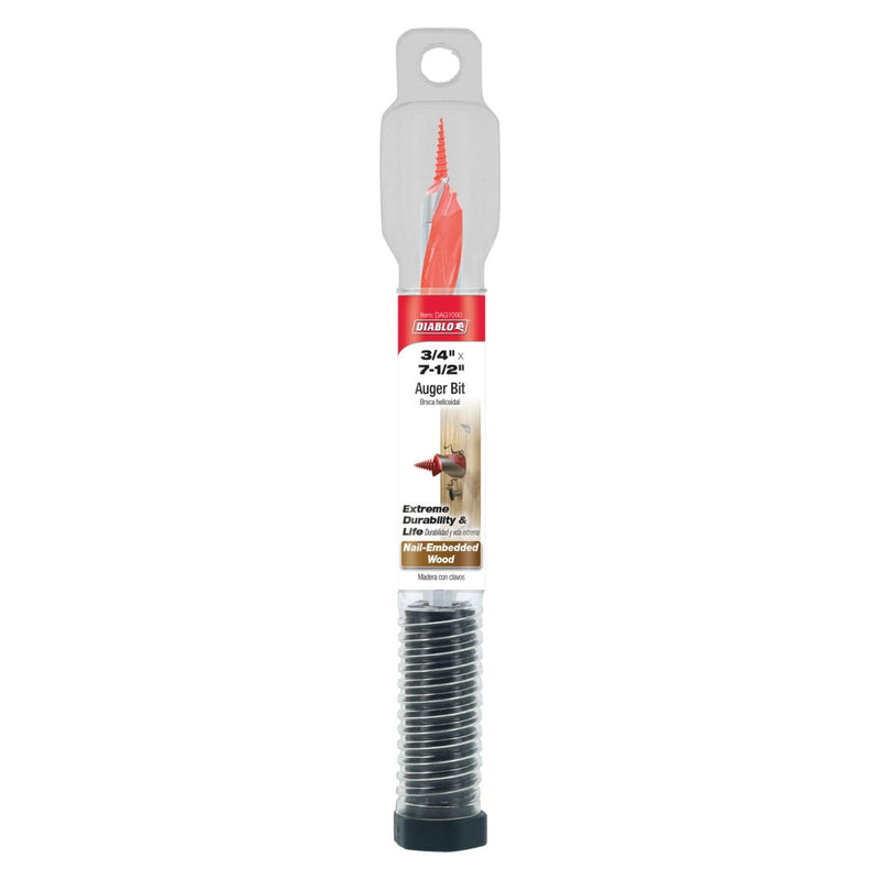 [Australia - AusPower] - Diablo Auger Bit for Wood & Nail-Embedded Wood - 3/4" Diameter, 7-1/2" Length, 7/16" Hex Shank, 5-1/2" Working Length - DAG1090 