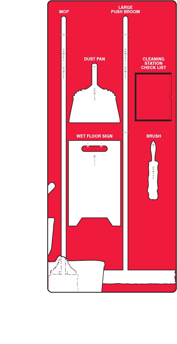 Accuform Clean & Mop Store-Board, Red/White Shadow Board, 68"H x 30"W, Ultra-Aluma-Lite, PSB709RDWT Ultra Aluma-Lite