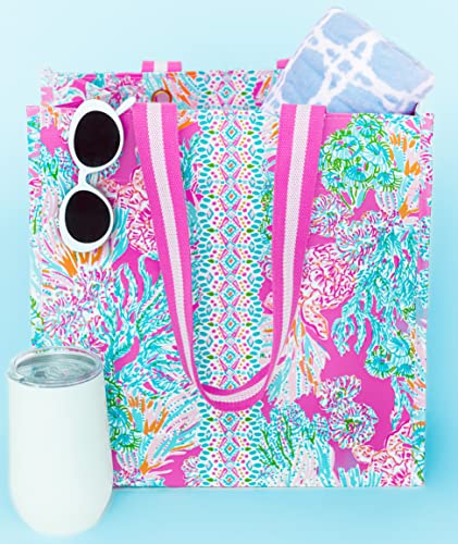 Lilly Pulitzer Market Shopper Bag, Reusable Grocery Tote, Shoulder Bag for Produce or Travel Seaing Things One Size (Pack of 2)